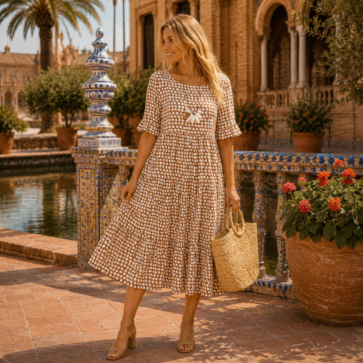 Zara | Vestido Midi de Manga Corta