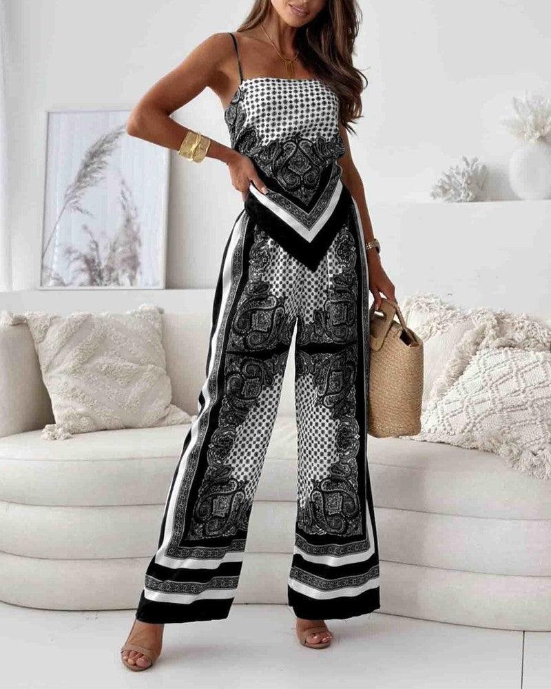 Helen | Conjunto de top estilo pañueloy pantalón estampado