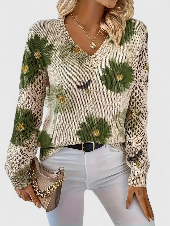 Jersey Elegante con Estampado Floral y Mangas Aireadas