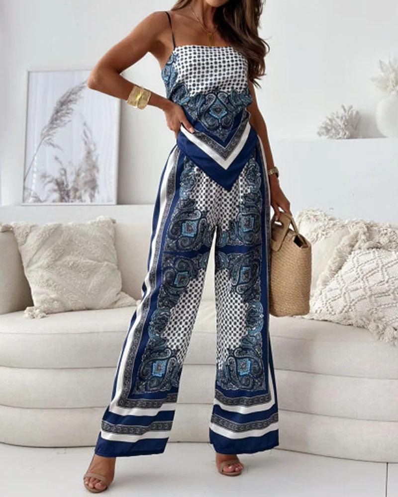 Helen | Conjunto de top estilo pañueloy pantalón estampado