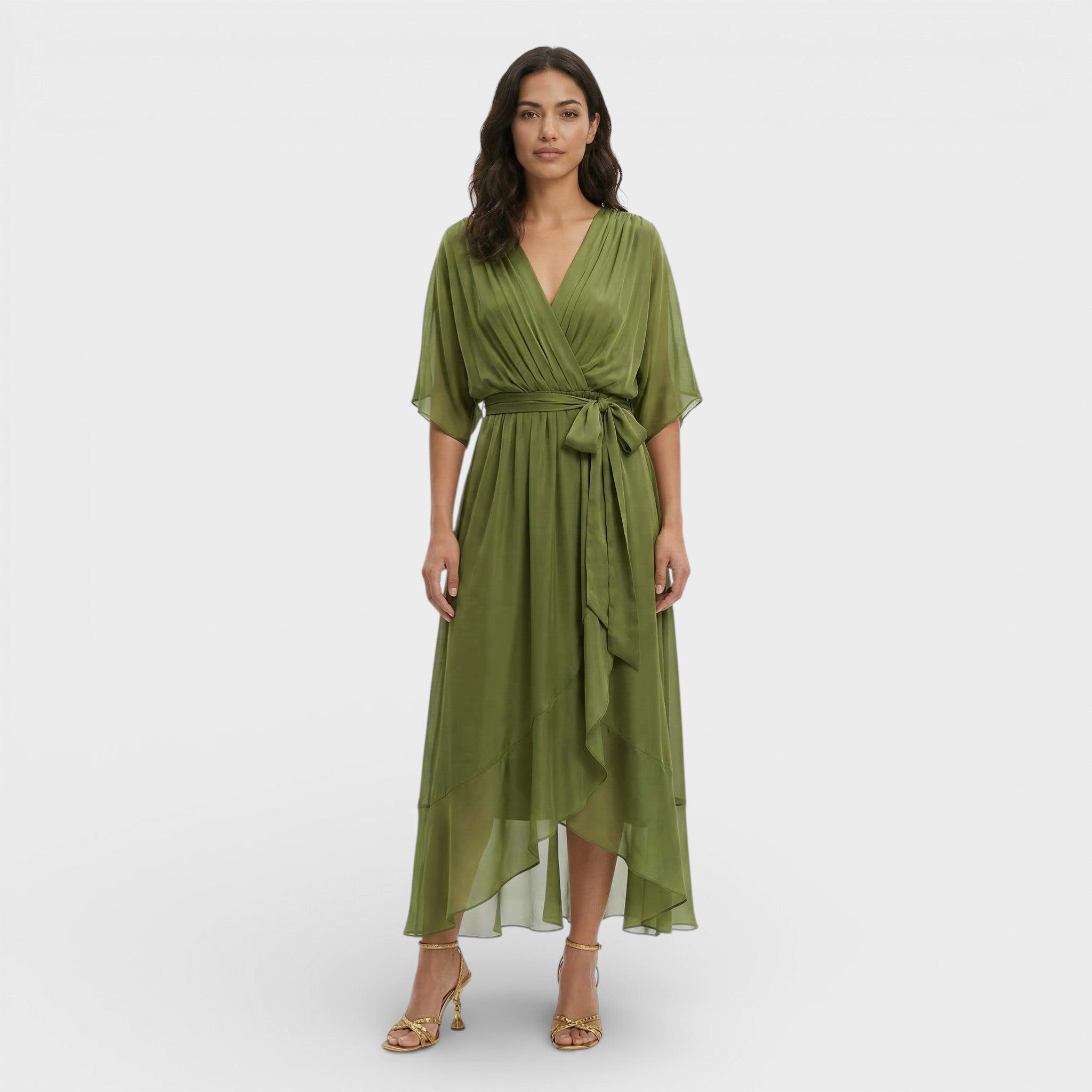 Vestido cruzado de gasa verde Inés