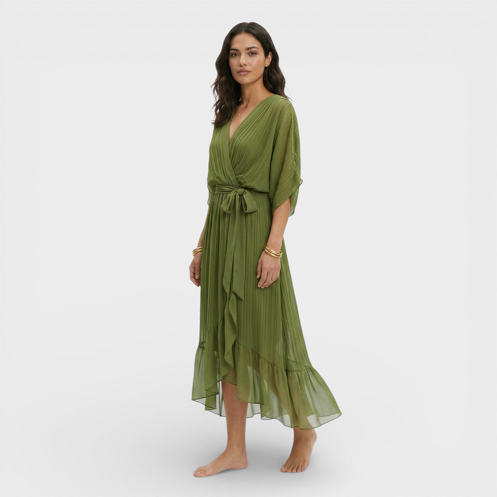 Vestido cruzado de gasa verde Inés