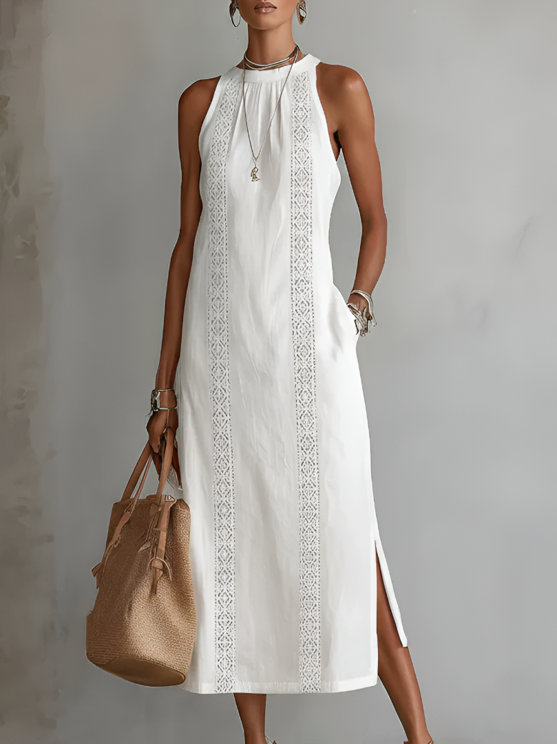 Jimena | Vestido midi de lino con cuello elegante