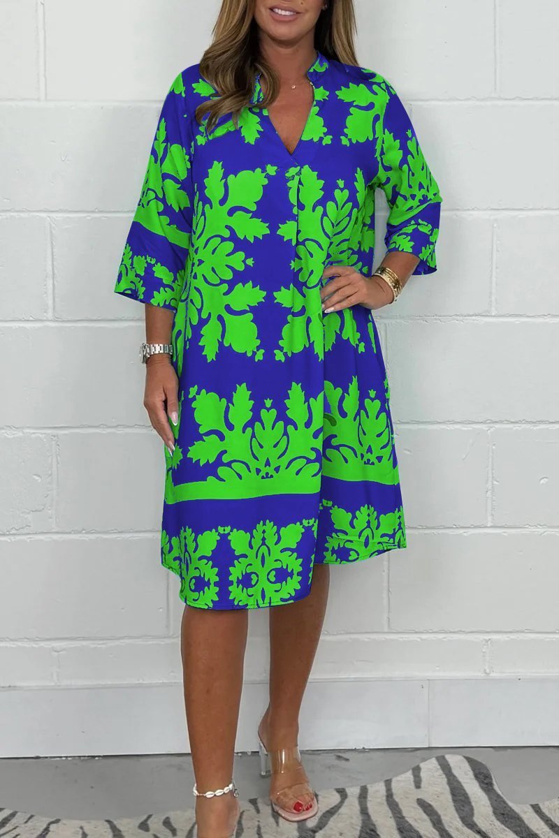 Vestido Primaveral con Estampado y Escote en V