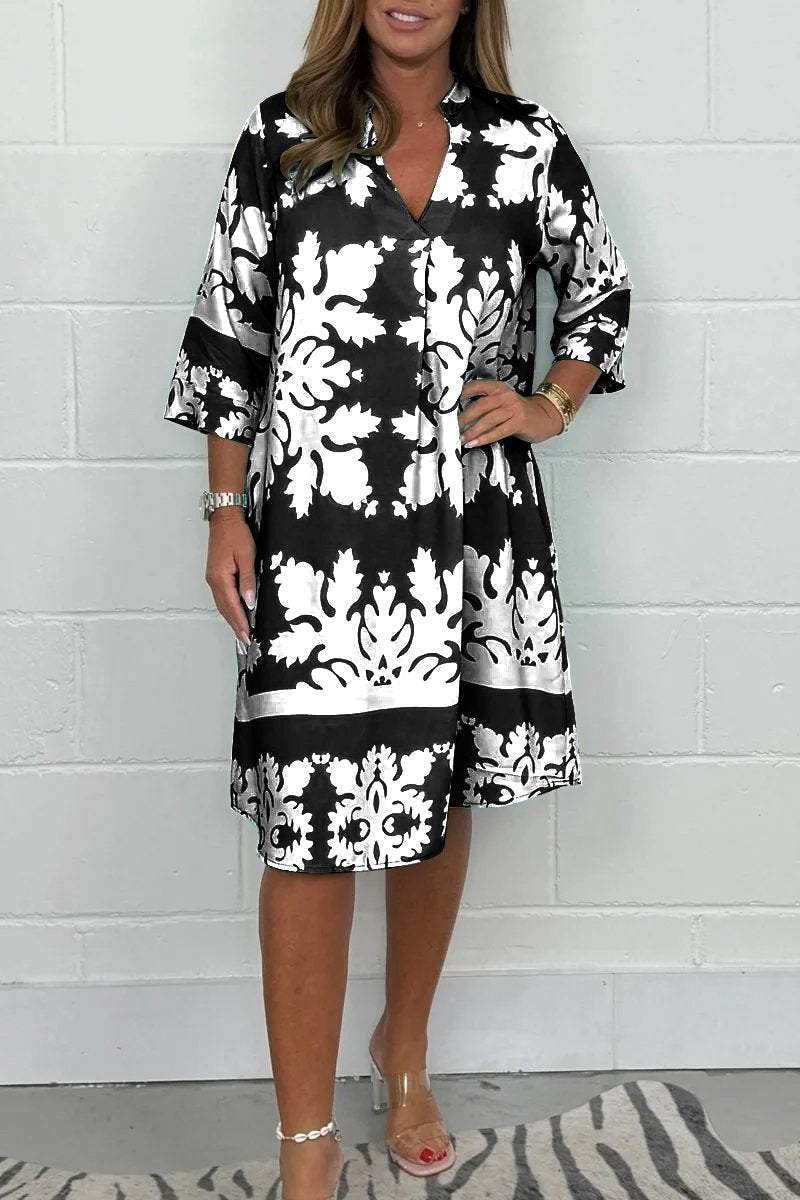 Vestido Primaveral con Estampado y Escote en V