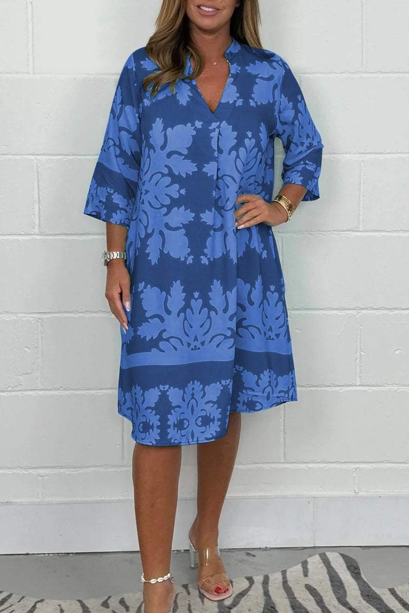 Vestido Primaveral con Estampado y Escote en V