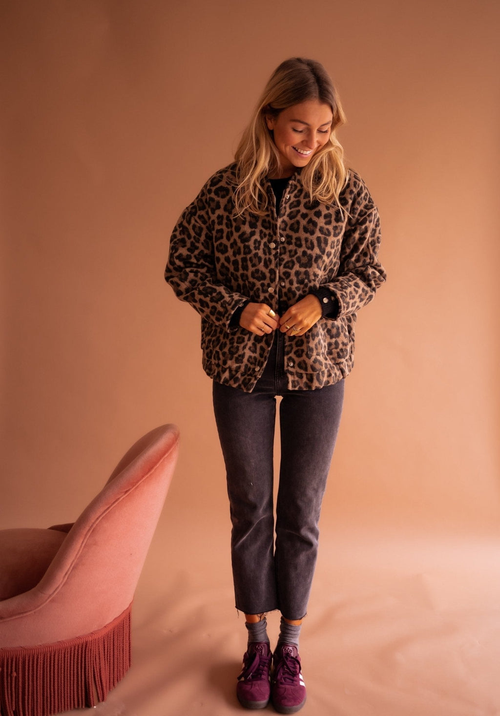 Chaqueta Corta con Estampado de Leopardo Mujer