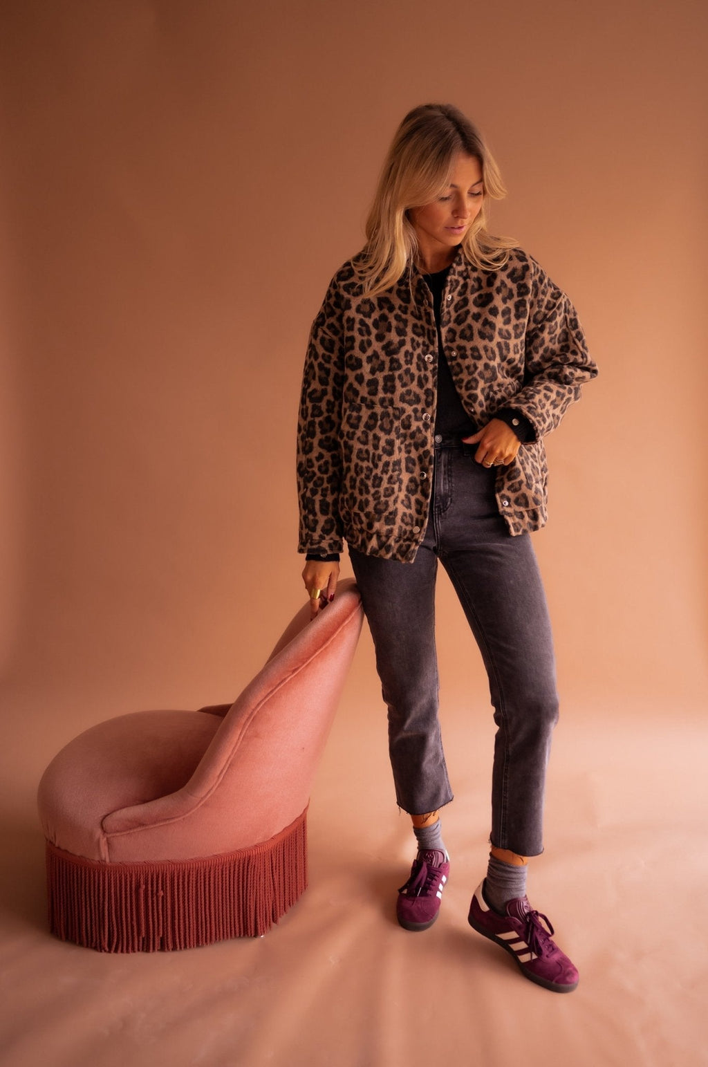 Chaqueta Corta con Estampado de Leopardo Mujer