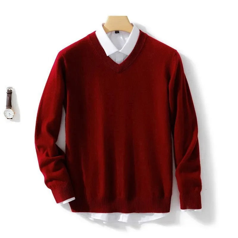 Jersey De Hombre De Cachemira Con Cuello En V Ajustado