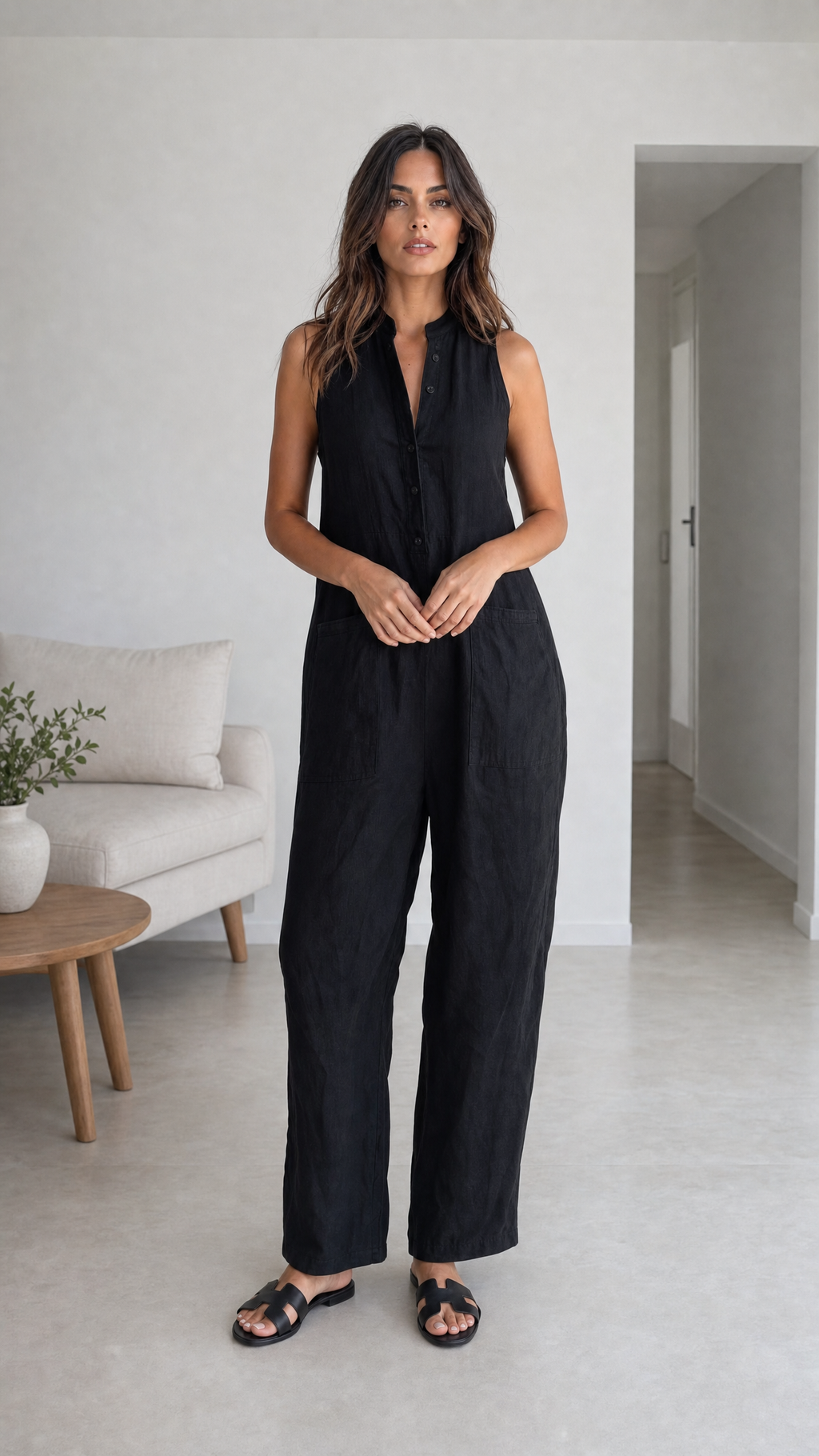 Silvia - Mono minimalista sin mangas de mezcla de lino