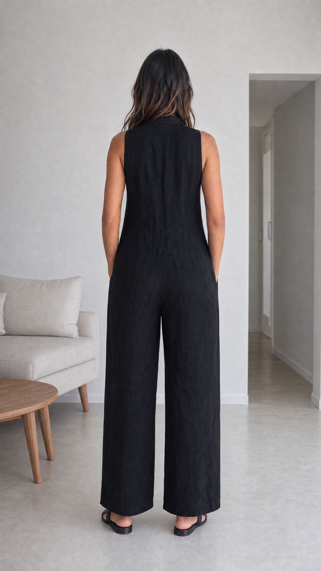 Silvia - Mono minimalista sin mangas de mezcla de lino