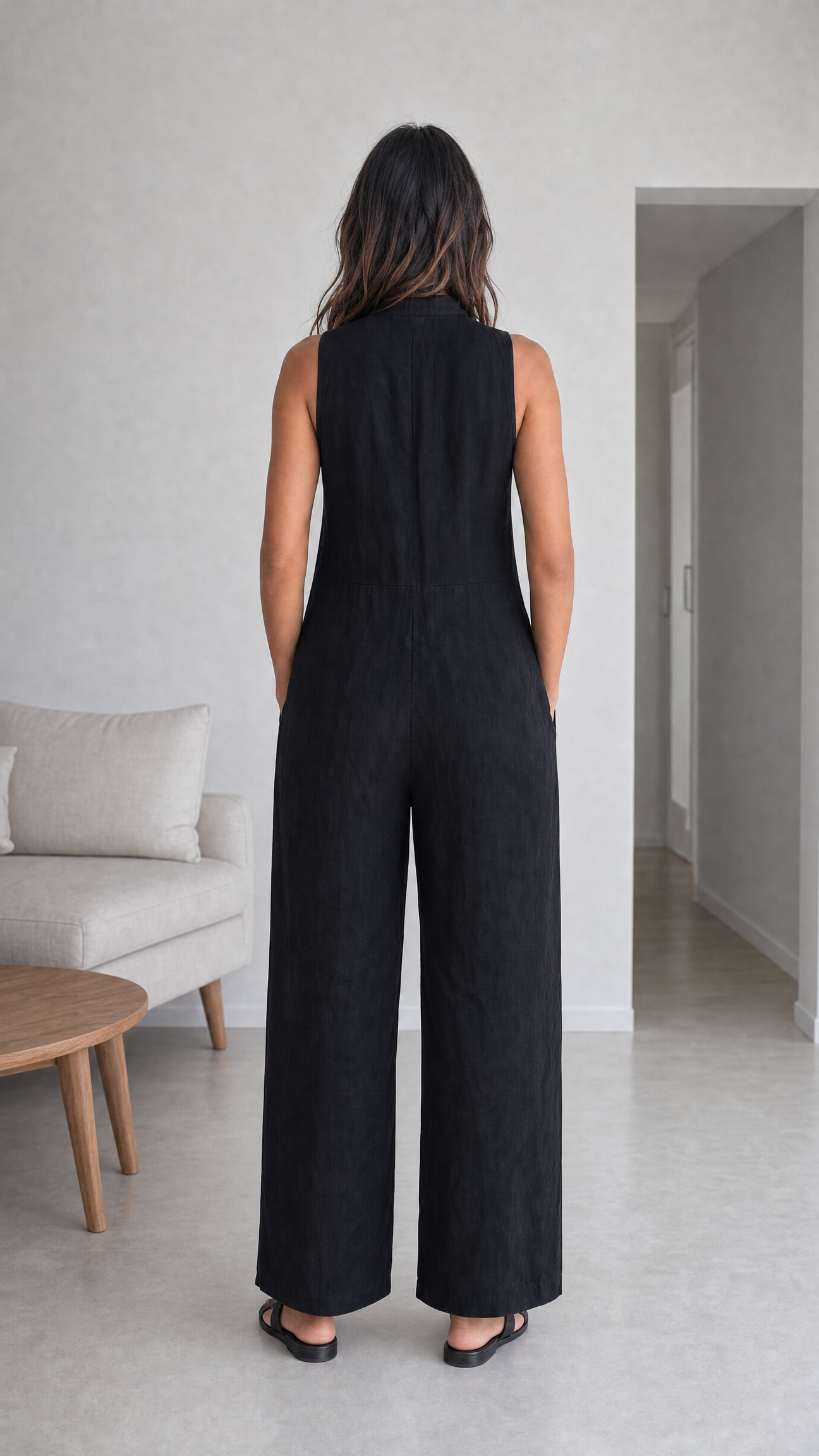 Silvia - Mono minimalista sin mangas de mezcla de lino