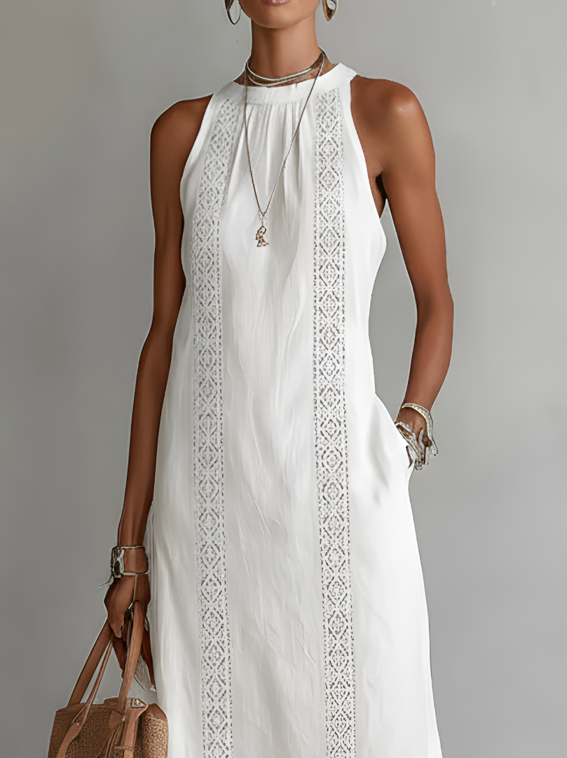 Jimena | Vestido midi de lino con cuello elegante