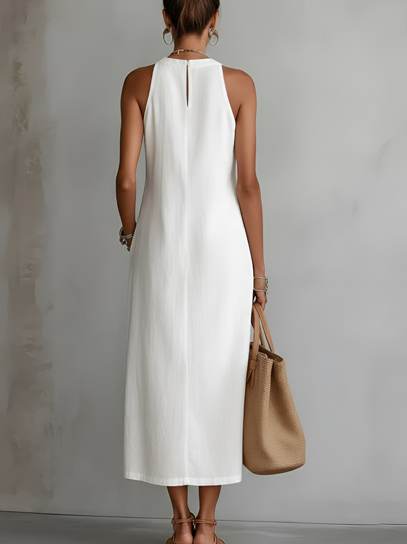 Jimena | Vestido midi de lino con cuello elegante