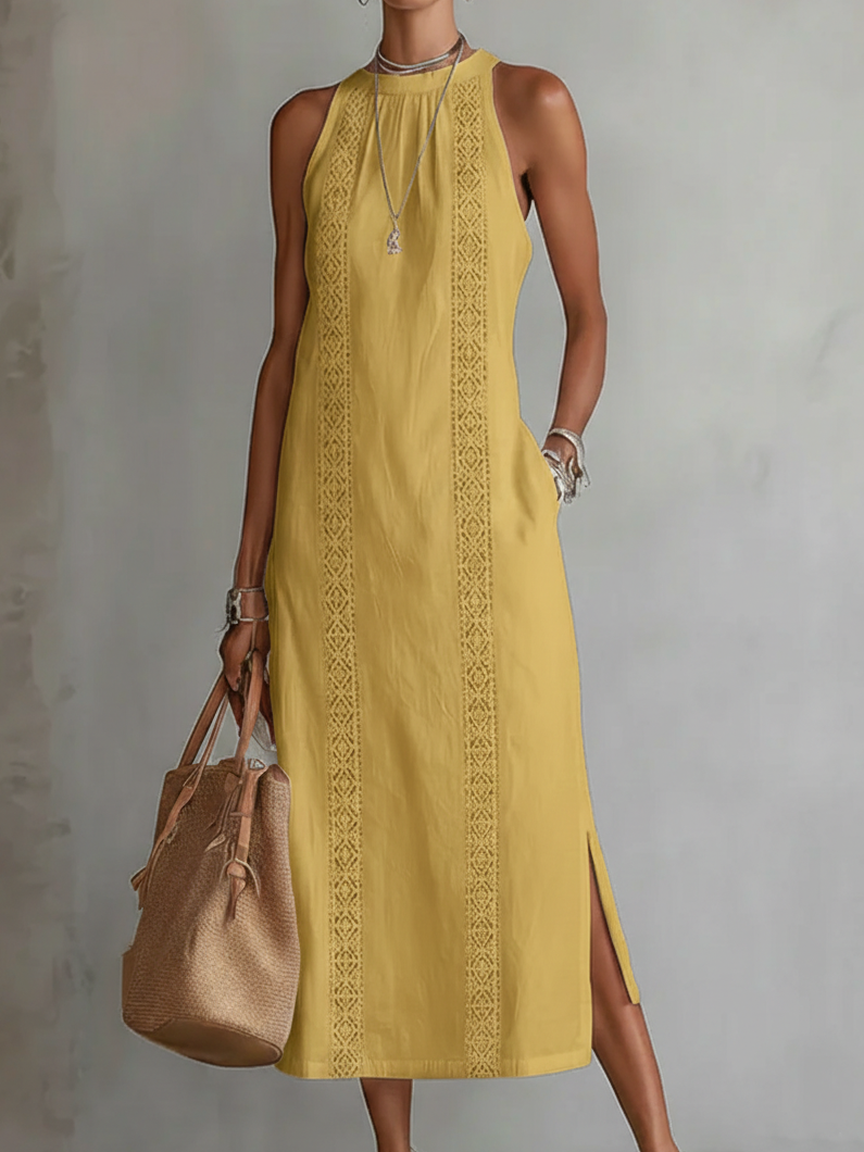 Jimena | Vestido midi de lino con cuello elegante