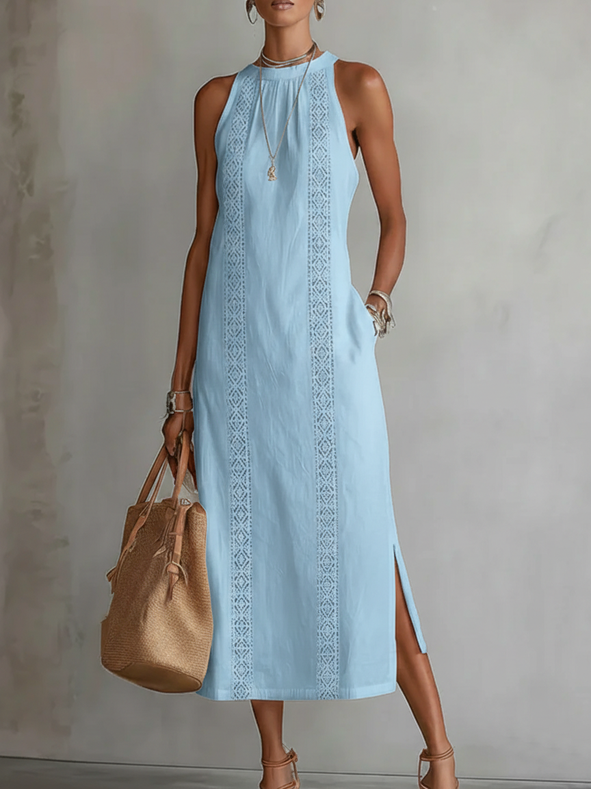 Jimena | Vestido midi de lino con cuello elegante