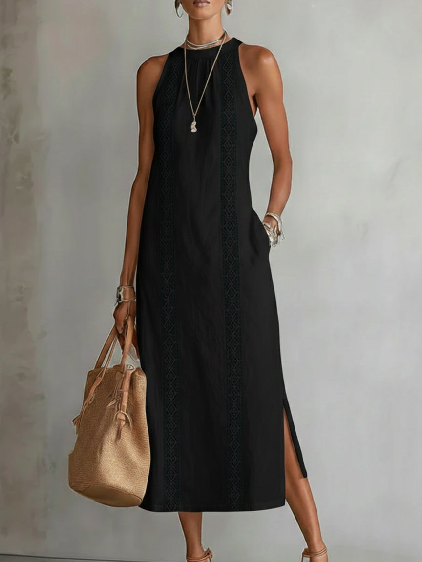 Jimena | Vestido midi de lino con cuello elegante