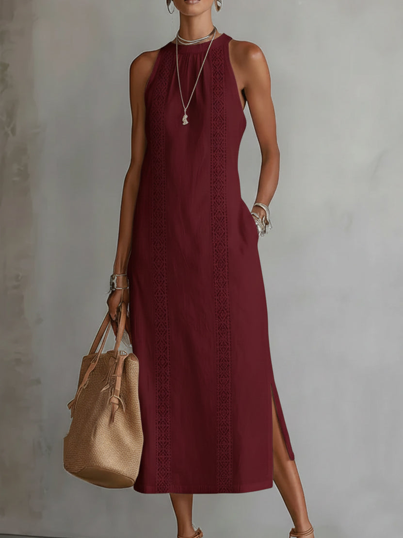Jimena | Vestido midi de lino con cuello elegante