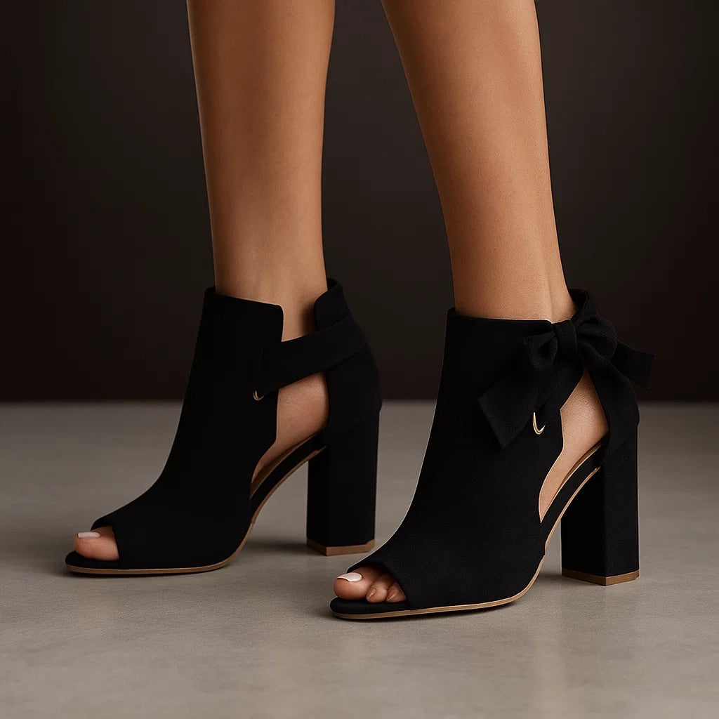 Sandalia De Tacón Ancho Con Lazo Y Peep-Toe Elegante
