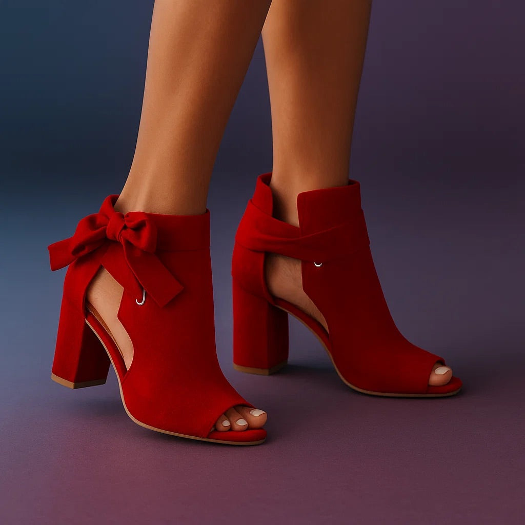 Sandalia De Tacón Ancho Con Lazo Y Peep-Toe Elegante