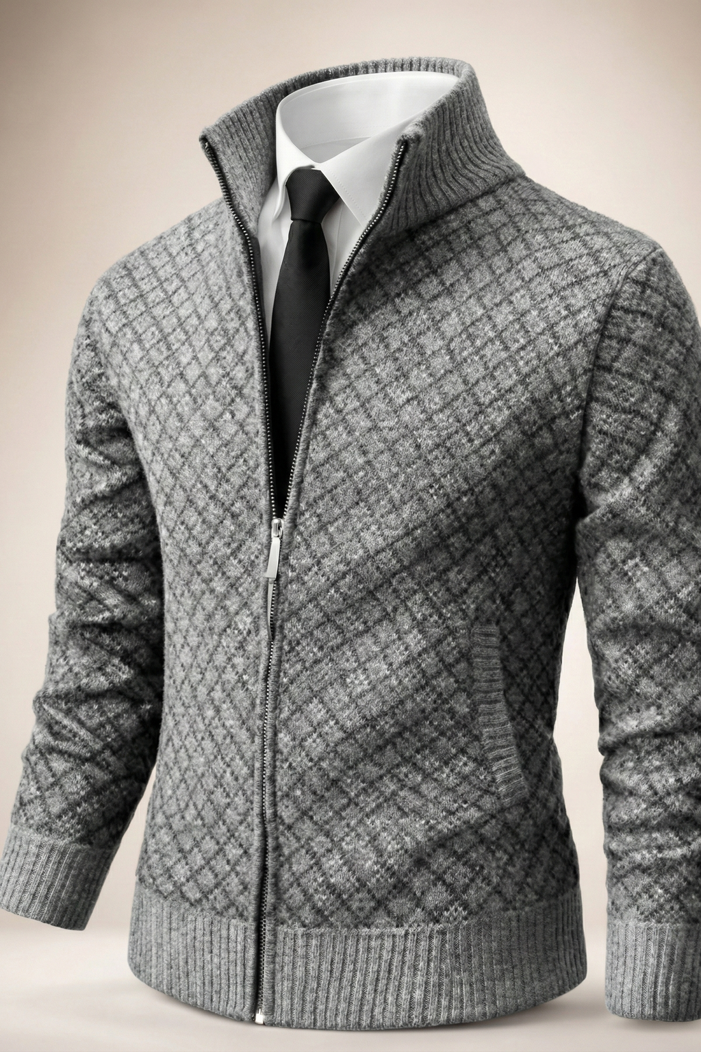 Cárdigan Casual con Cremallera de Punto Waffle