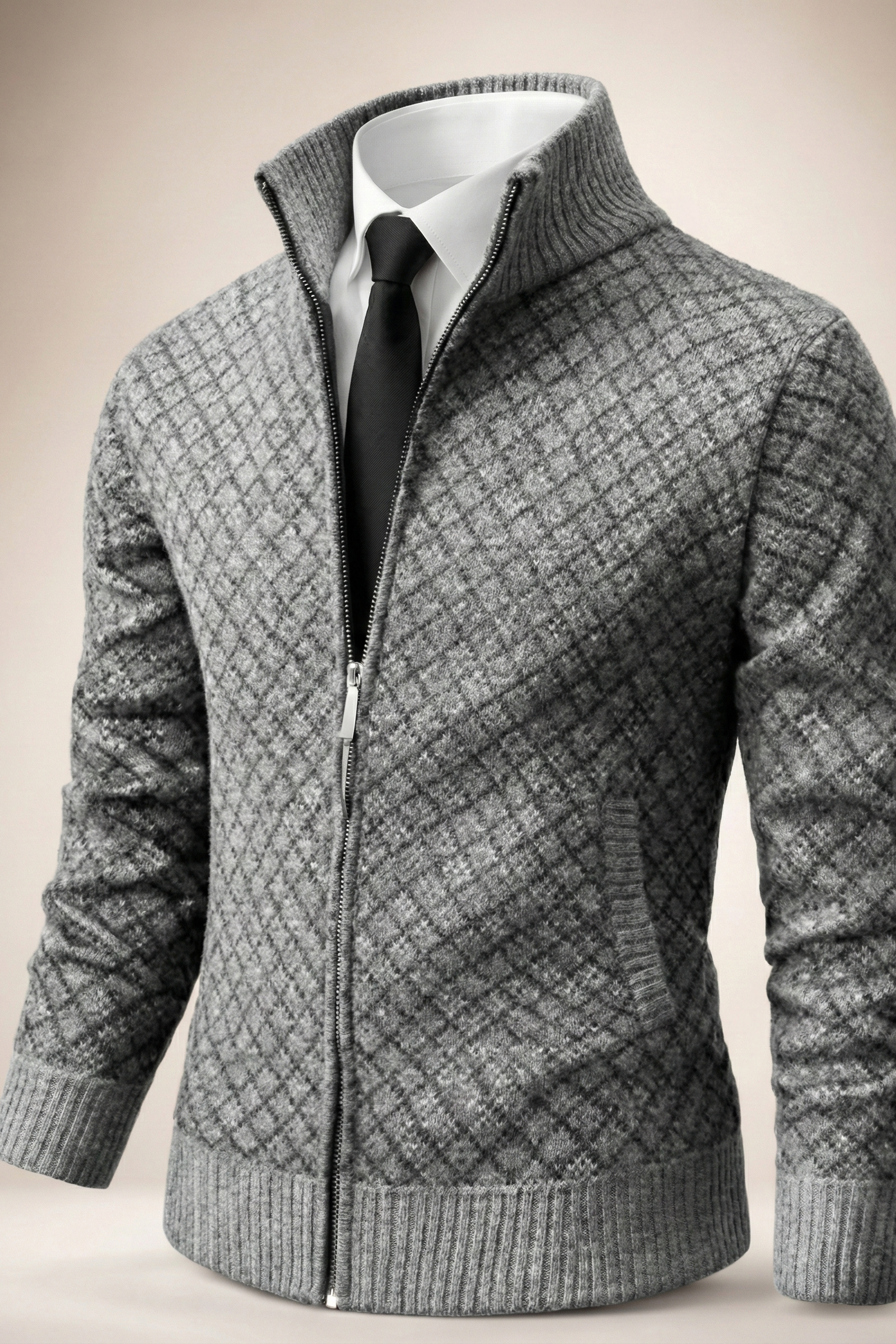 Cárdigan Casual con Cremallera de Punto Waffle